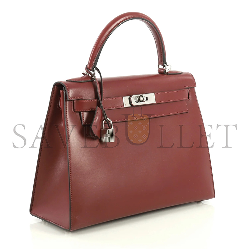 H**mes kelly 25 box bordeaux with palladium hardware (25*17*7cm)